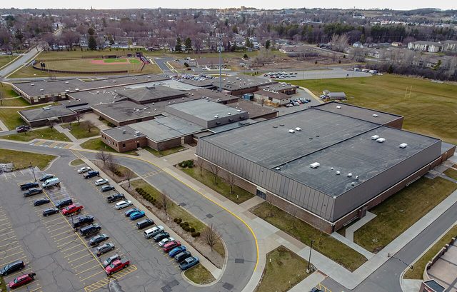 An aerial view of Marshfield High School in Marshfield, Wisconsin